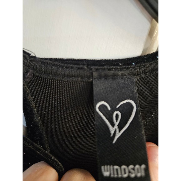 Windsor Black Glitter Velvet Open Back Long Sleeve Mini Bodycon Dress Womens - Picture 2 of 5